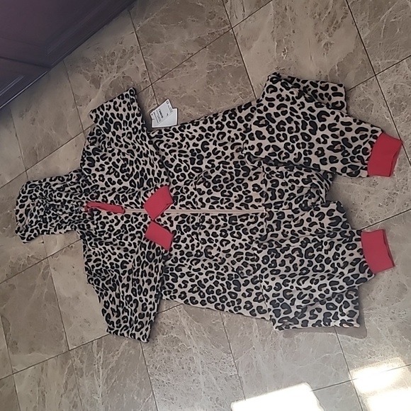 NWT Nordstrom pj pajama onesie zip up leopard animal print red womens large - Picture 2 of 7
